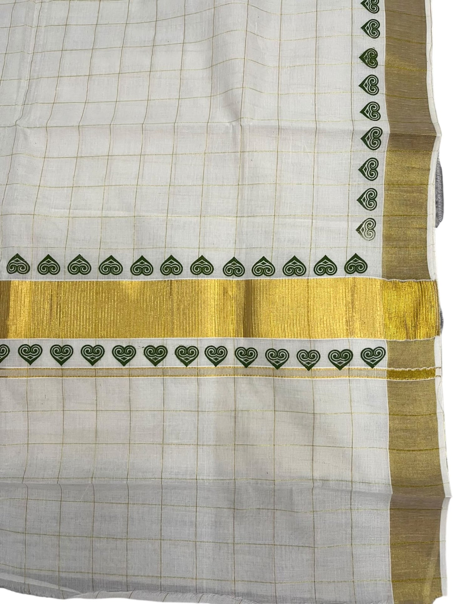 Kerala Cotton Check Printed Saree Without Tassels SL165