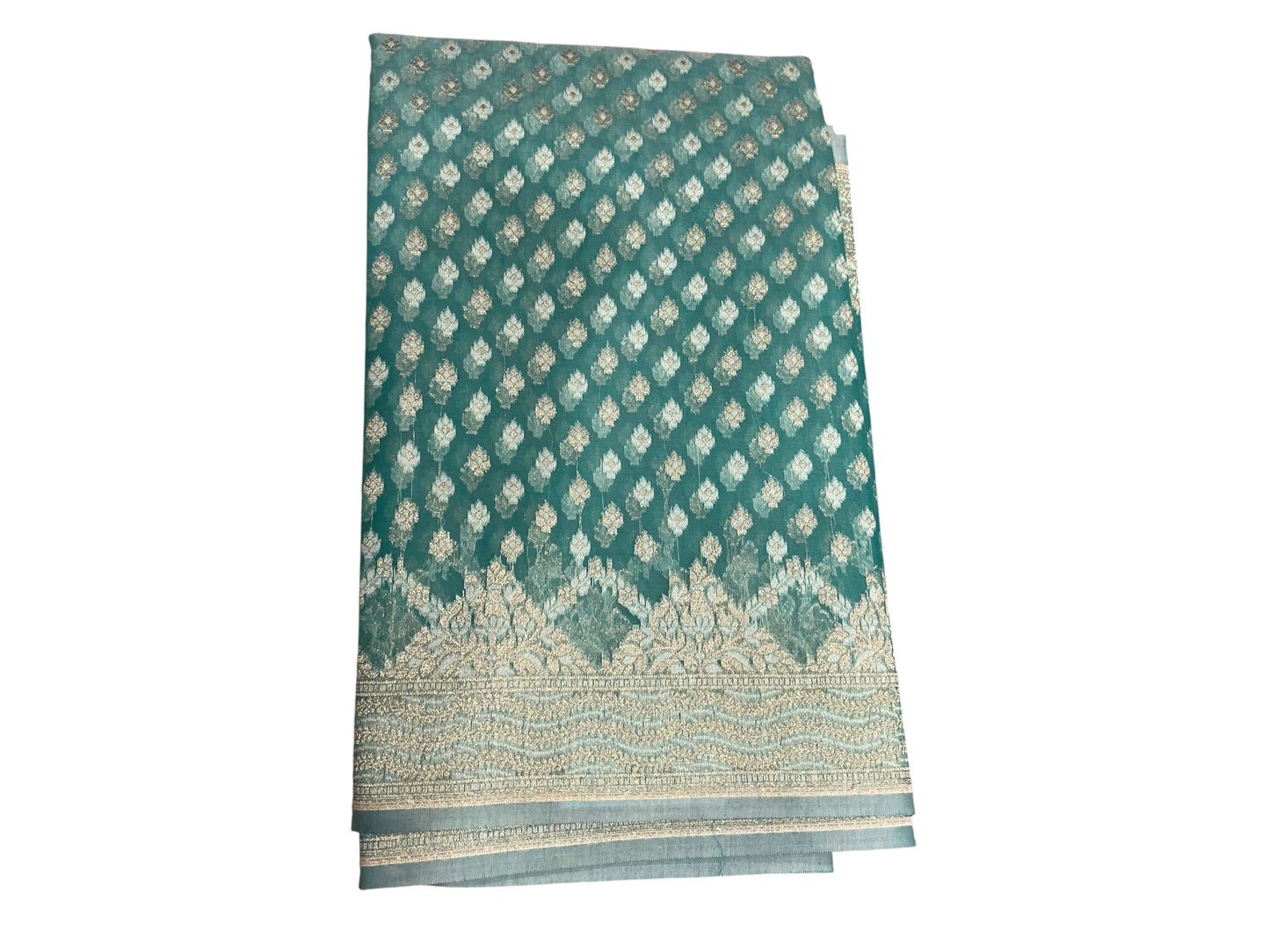 Southloom Cotton Banarasi Silk Saree with Woven Work on Body and Borders (Green)