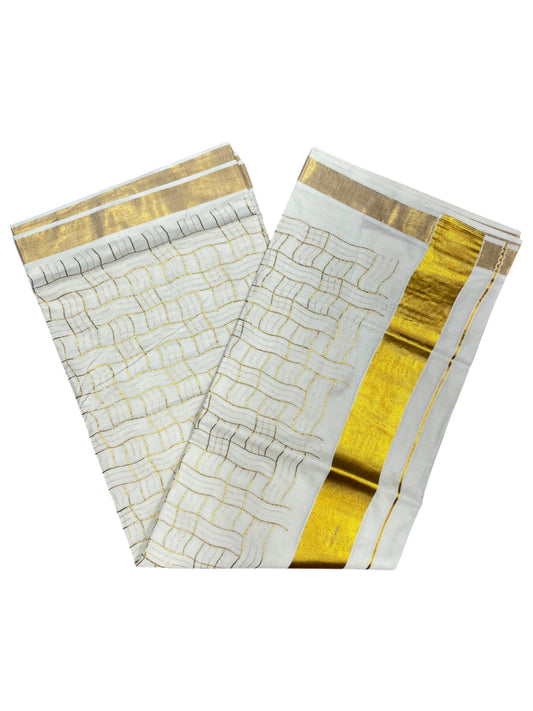 Southloom Cotton Kerala Kasavu Saree with Golden Embroidery Work on Body