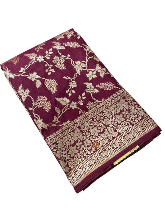 Southloom Pure Banarasi Silk Saree with Woven Work on Body and Borders (Purple)
