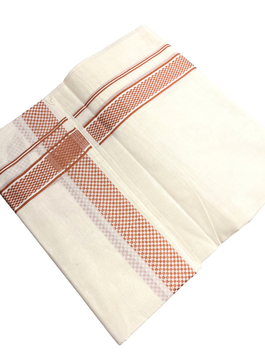 Southloom Kerala Pure Cotton Double Mundu with Orange Border (South Indian Dhoti)