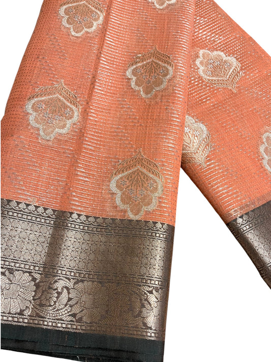 Southloom Tissue Banarasi Silk Saree with Woven Work on Body and Borders (Peach)