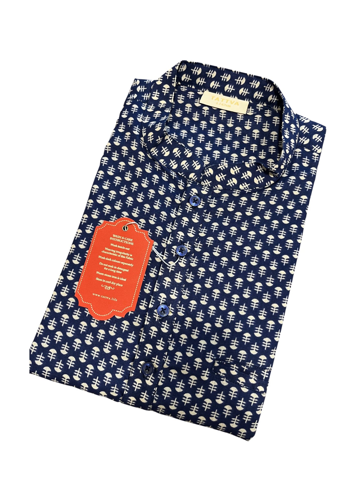 Southloom Blue Woven Patterns Semi Silk Short Kurta for Men