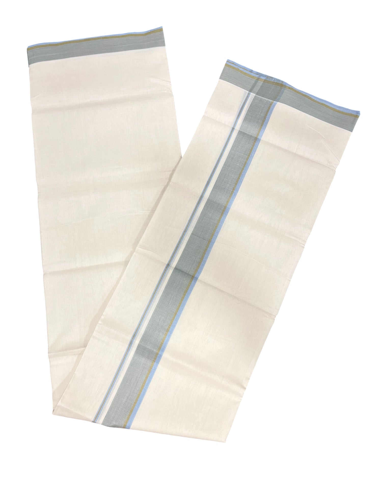 Southloom Premium Handloom Cotton Double Mundu with Blue Grey Border