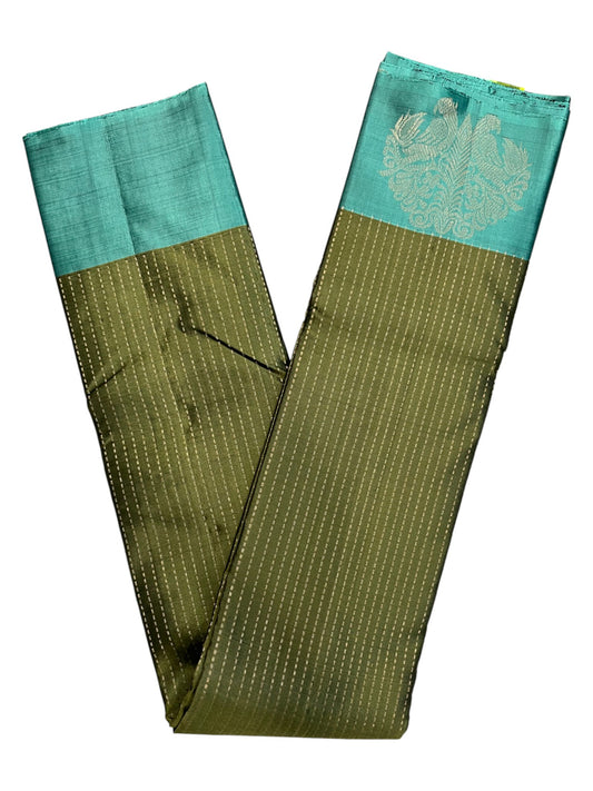 Southloom Pure Handloom Bridal Kanchipuram Silk Saree with Korvai Work(Green&Blue)