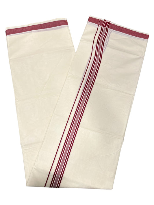 Southloom Pure Cotton Double Mundu With White Lines & Maroon Border (South Indian Kerala Dhoti)