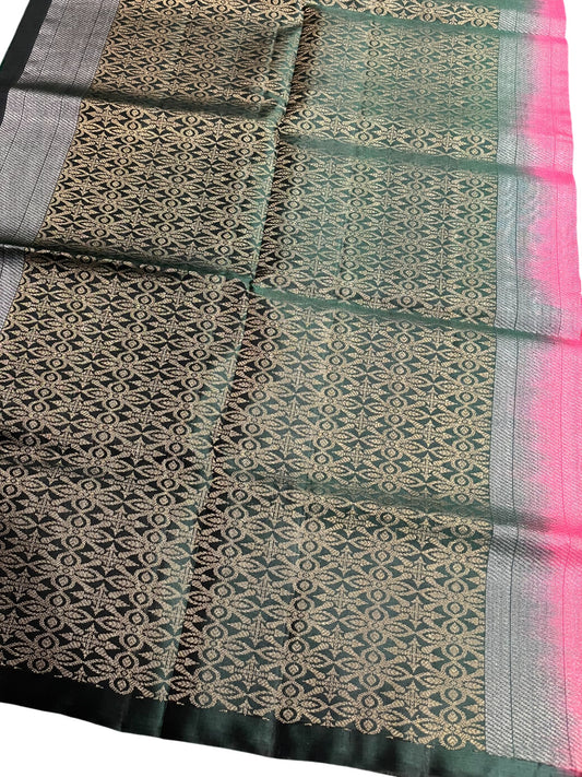 Southloom Pure Handloom Bridal Kanchipuram Silk Saree with Korvai Work (Maroon & Green)