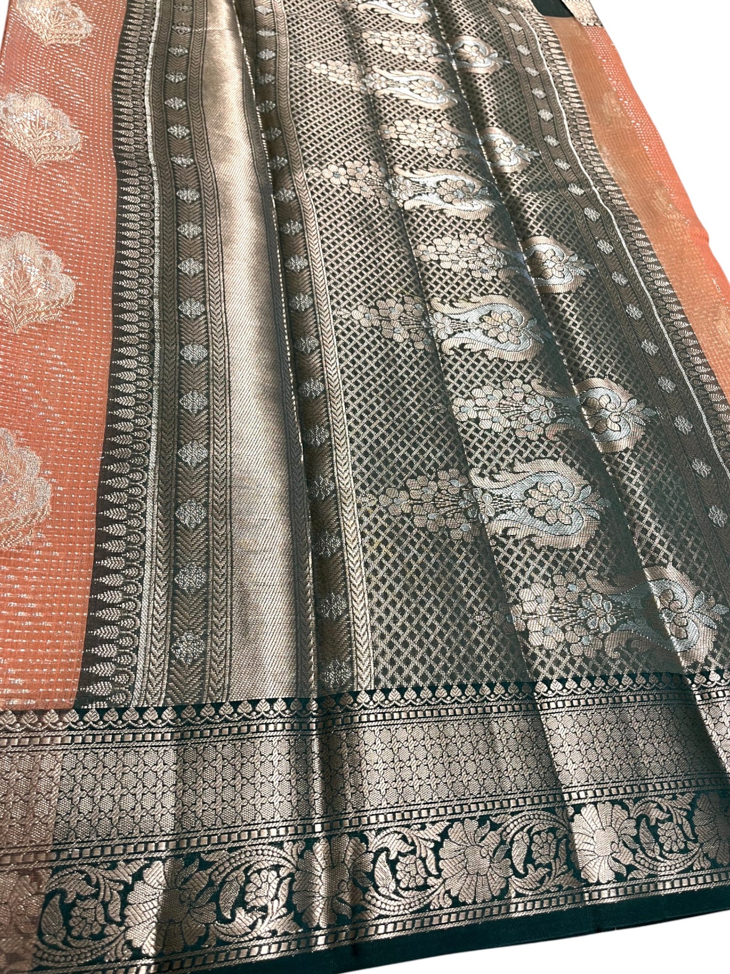 Southloom Tissue Banarasi Silk Saree with Woven Work on Body and Borders (Peach)