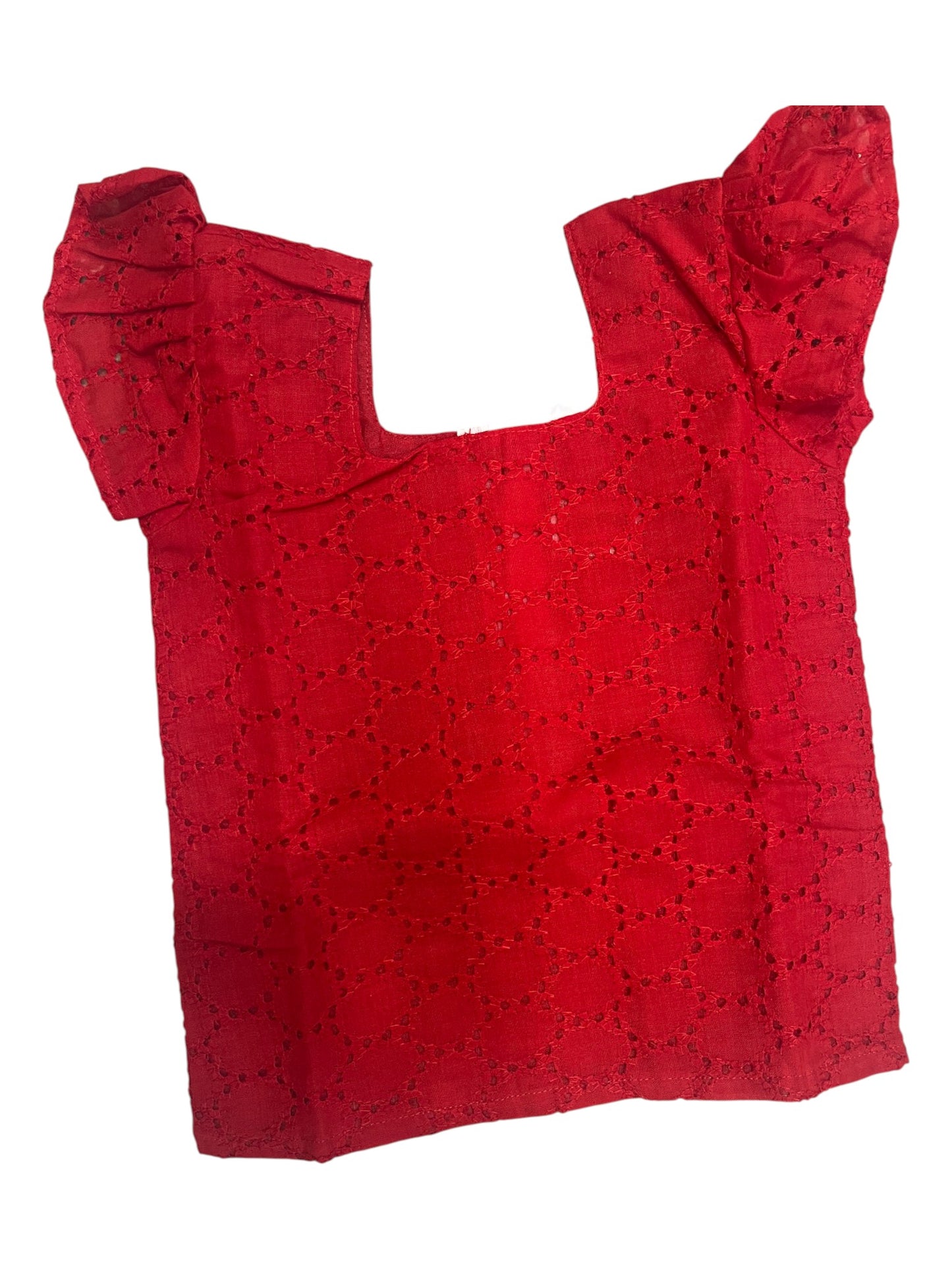 Southloom Kerala And Red Tissue Kasave Pavada Blouse with Embroidery Work for Kids (Age 5)