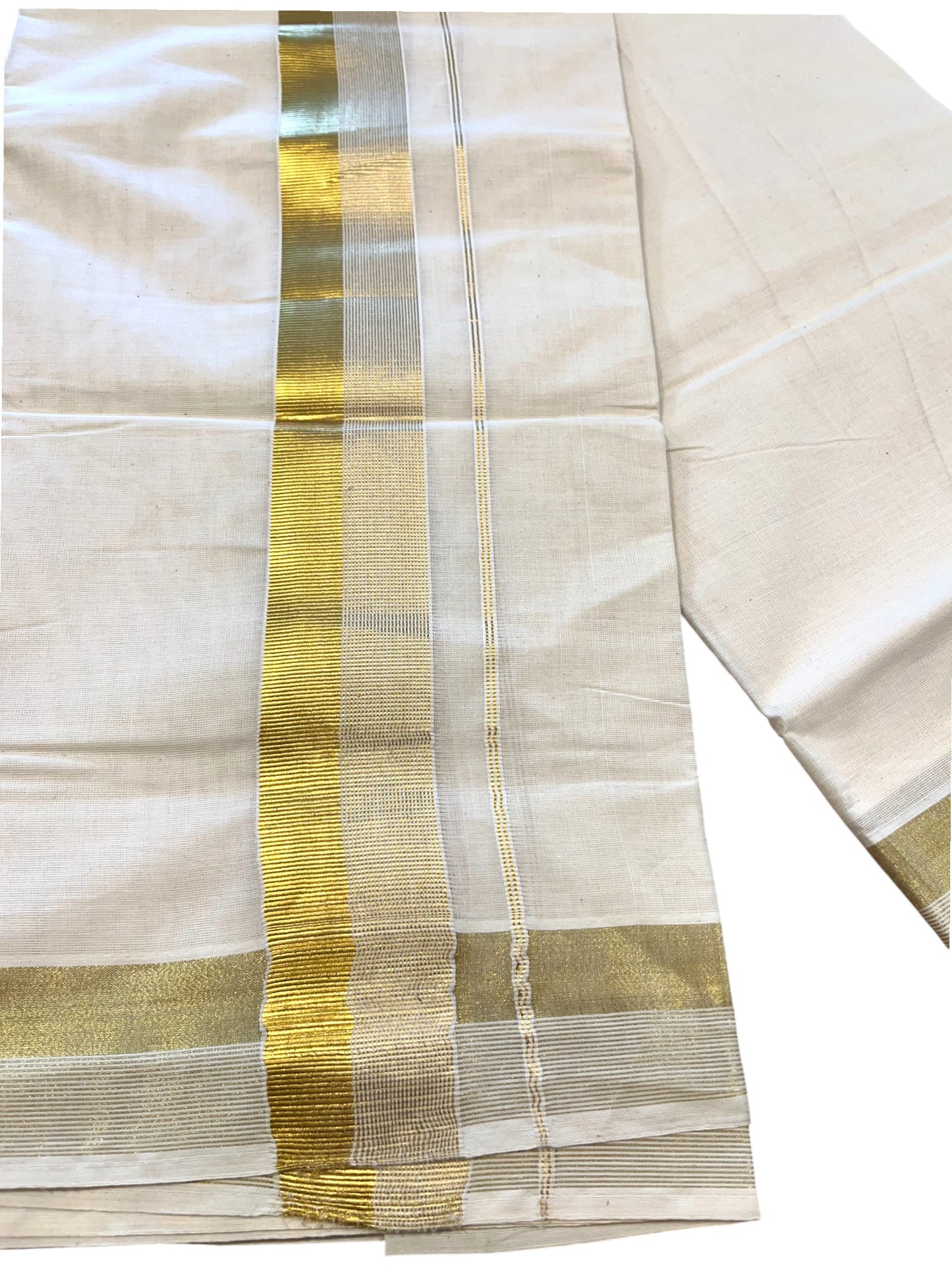 Southloom Kerala Pure Cotton Double Mundu with Gold Border (South Indian Dhoti)