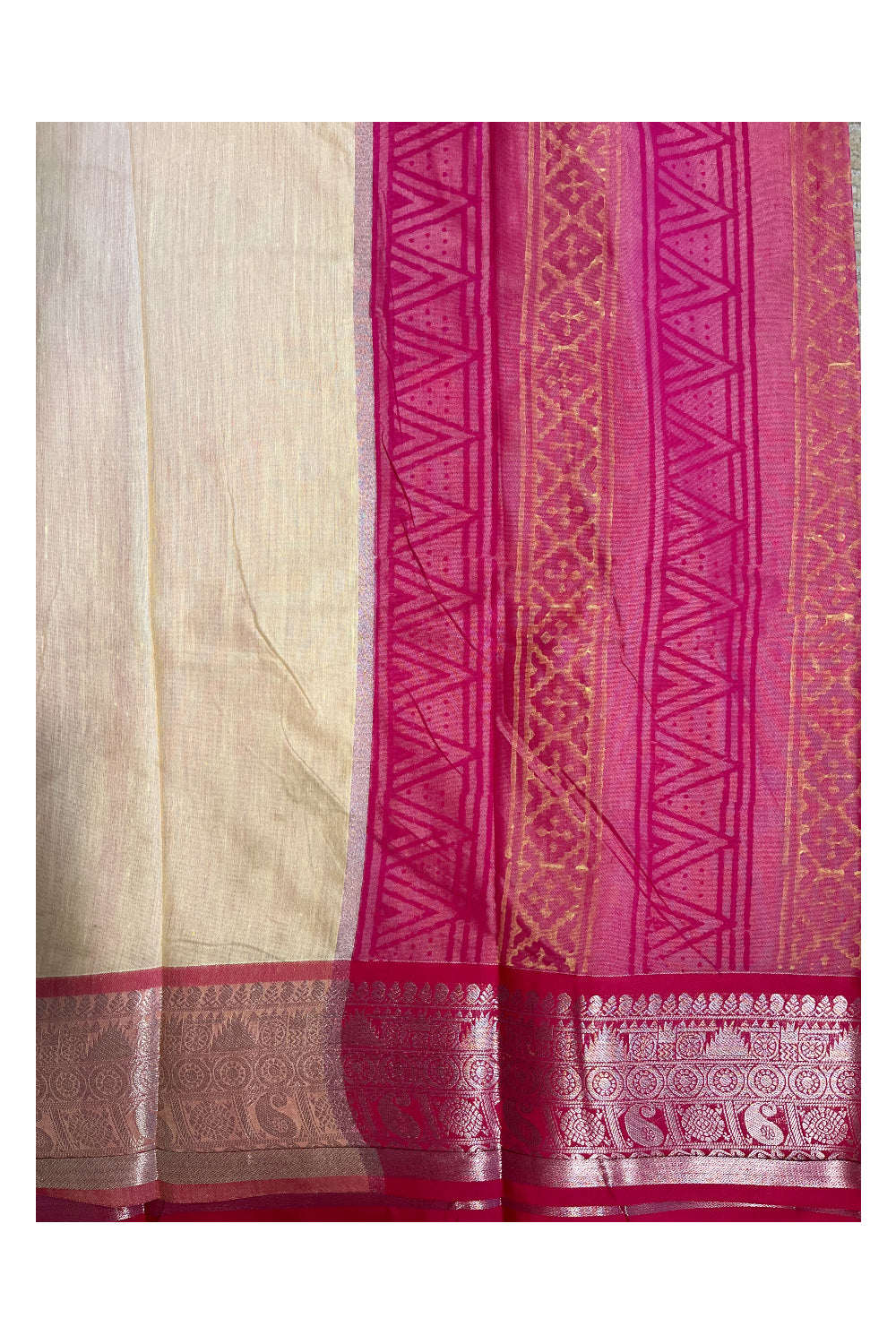 Southloom Cotton Kerala Kasavu Saree with Butta Works Across Body