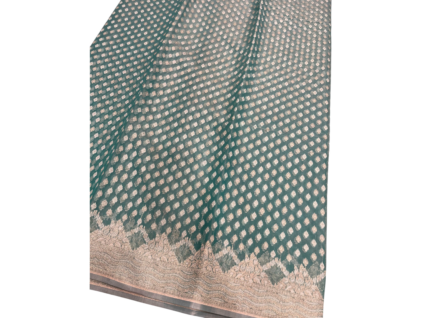 Southloom Cotton Banarasi Silk Saree with Woven Work on Body and Borders (Green)