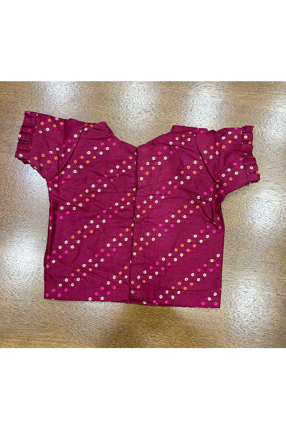 Southloom Kerala Maroon And Tissue Kasave Pavada Blouse with Bead Work for Kids (Age 1 - 5)