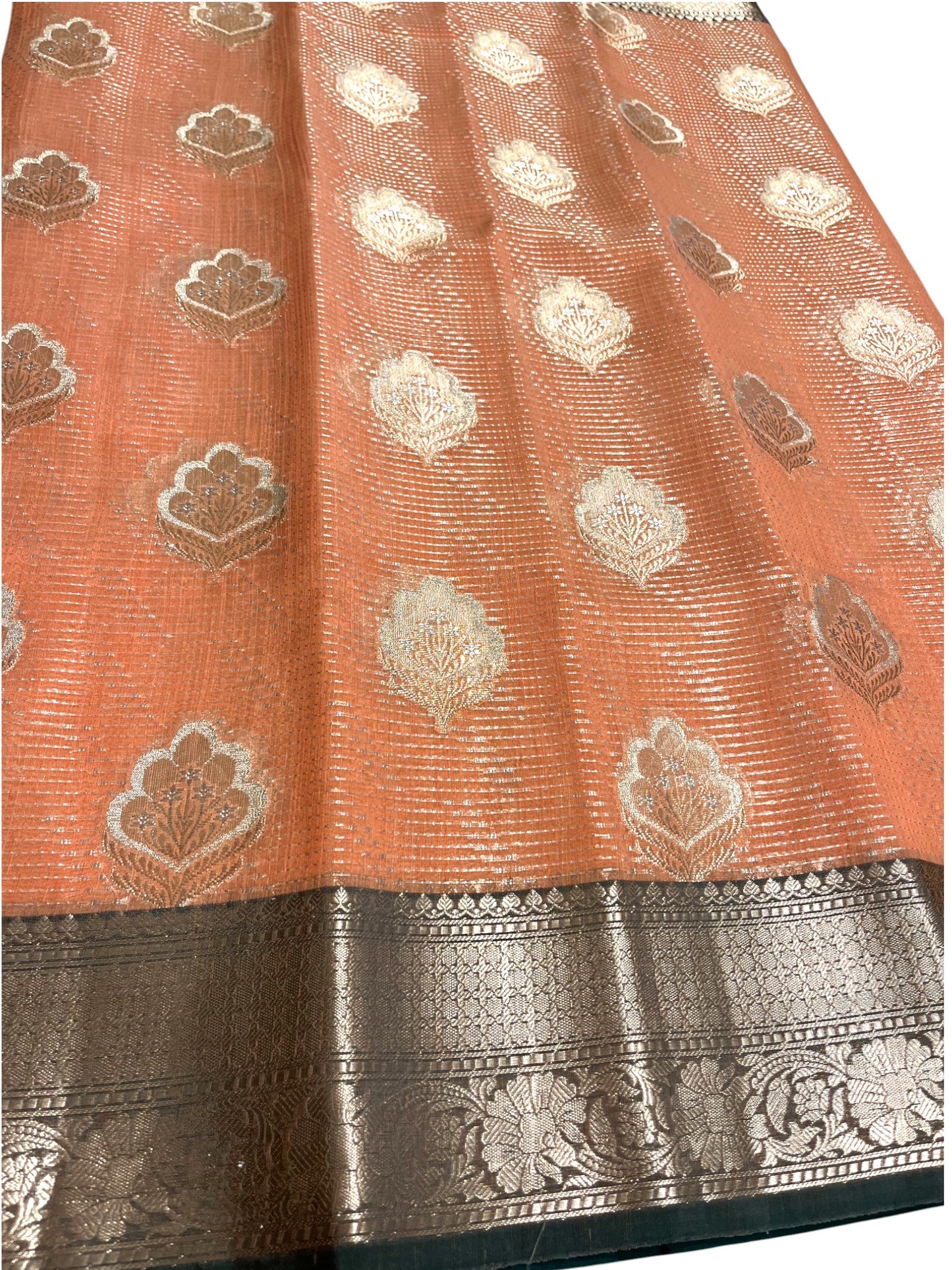 Southloom Tissue Banarasi Silk Saree with Woven Work on Body and Borders (Peach)