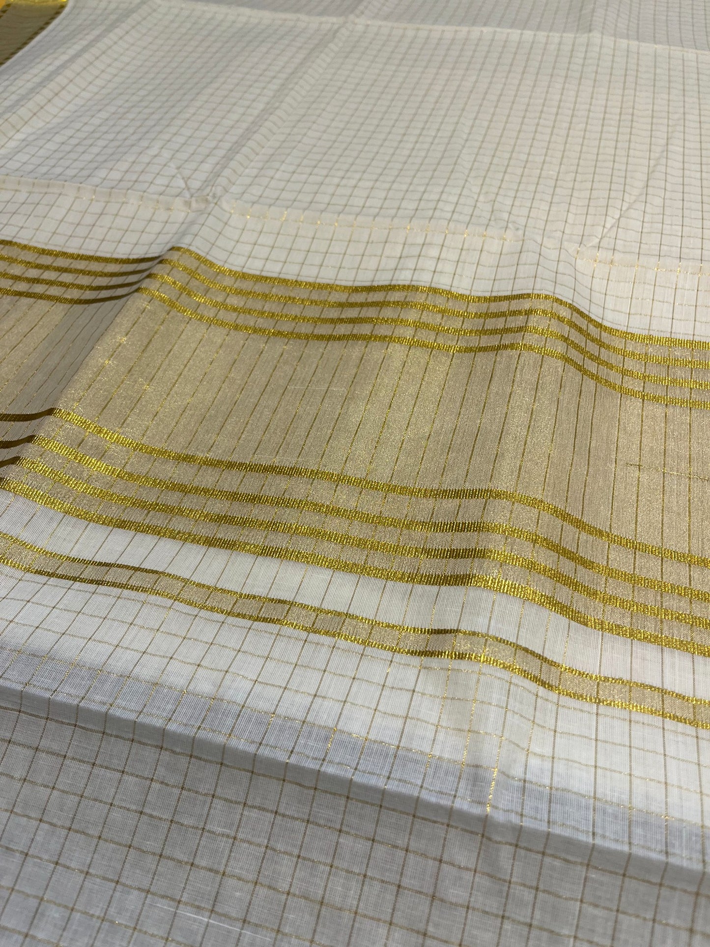 Southloom Pure Cotton Kerala Kasavu Check Design Saree