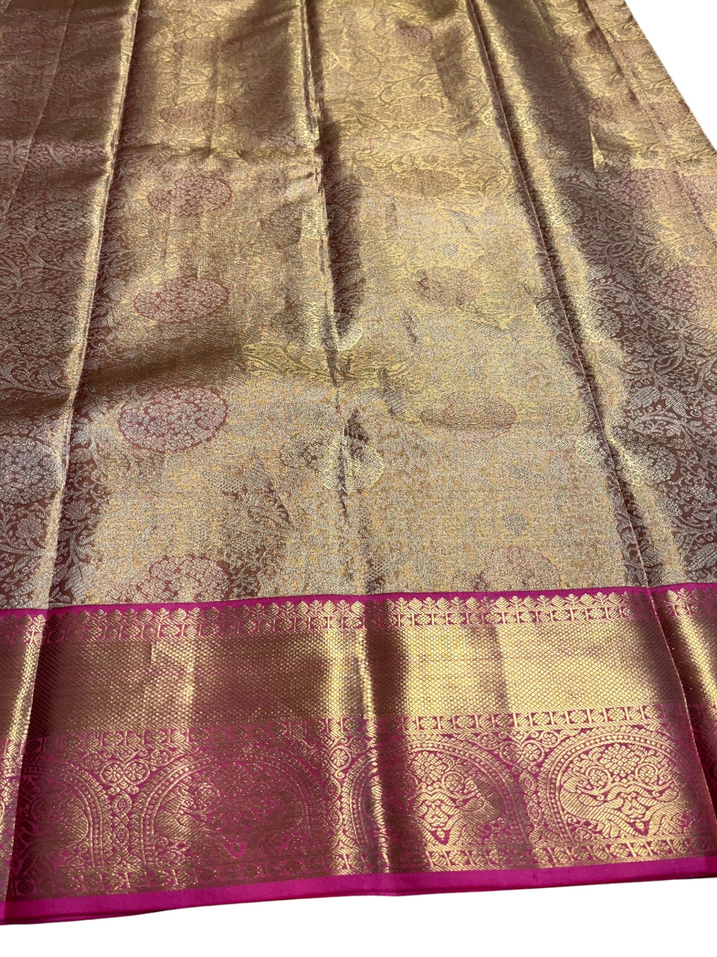 Southloom Premium Handloom Bridal Kanchipuram Silk Saree with Korvai Work (Beige & Pink)