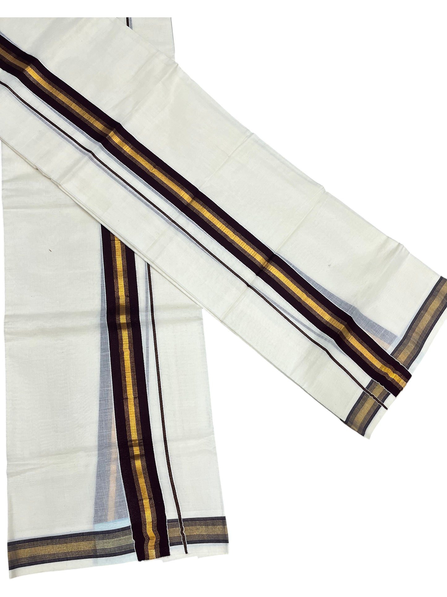 Southloom Kerala Cotton Single Set Mundu (Mundum Neriyathum) with Kasavu and Brown Border SLKK