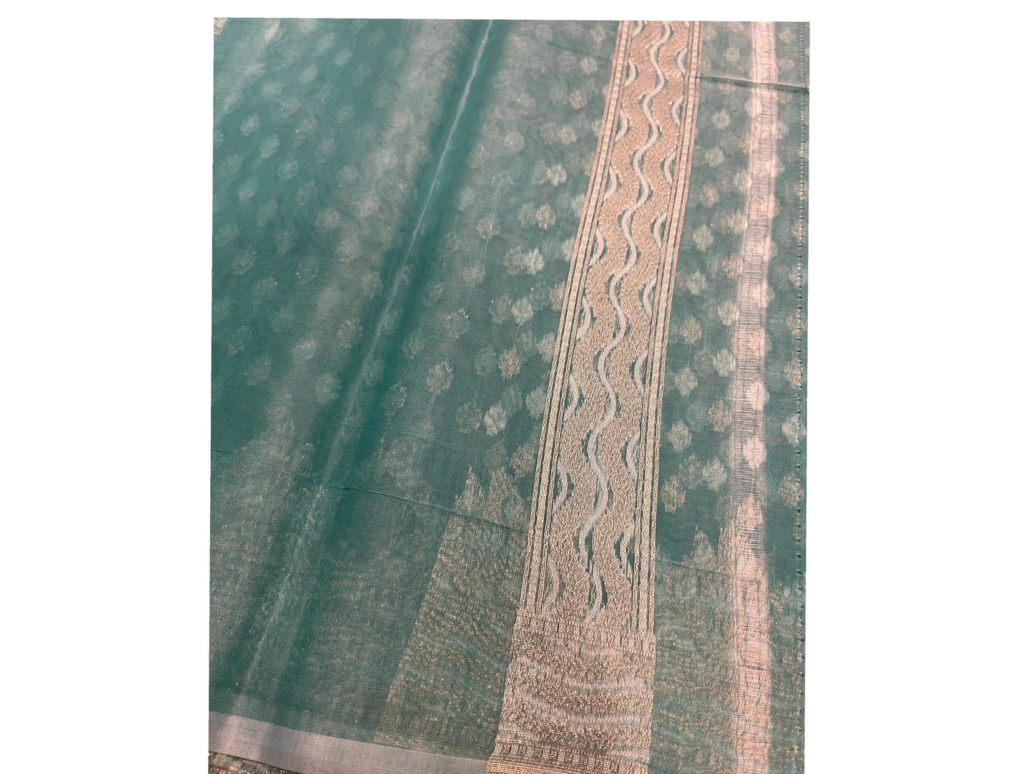 Southloom Cotton Banarasi Silk Saree with Woven Work on Body and Borders (Green)