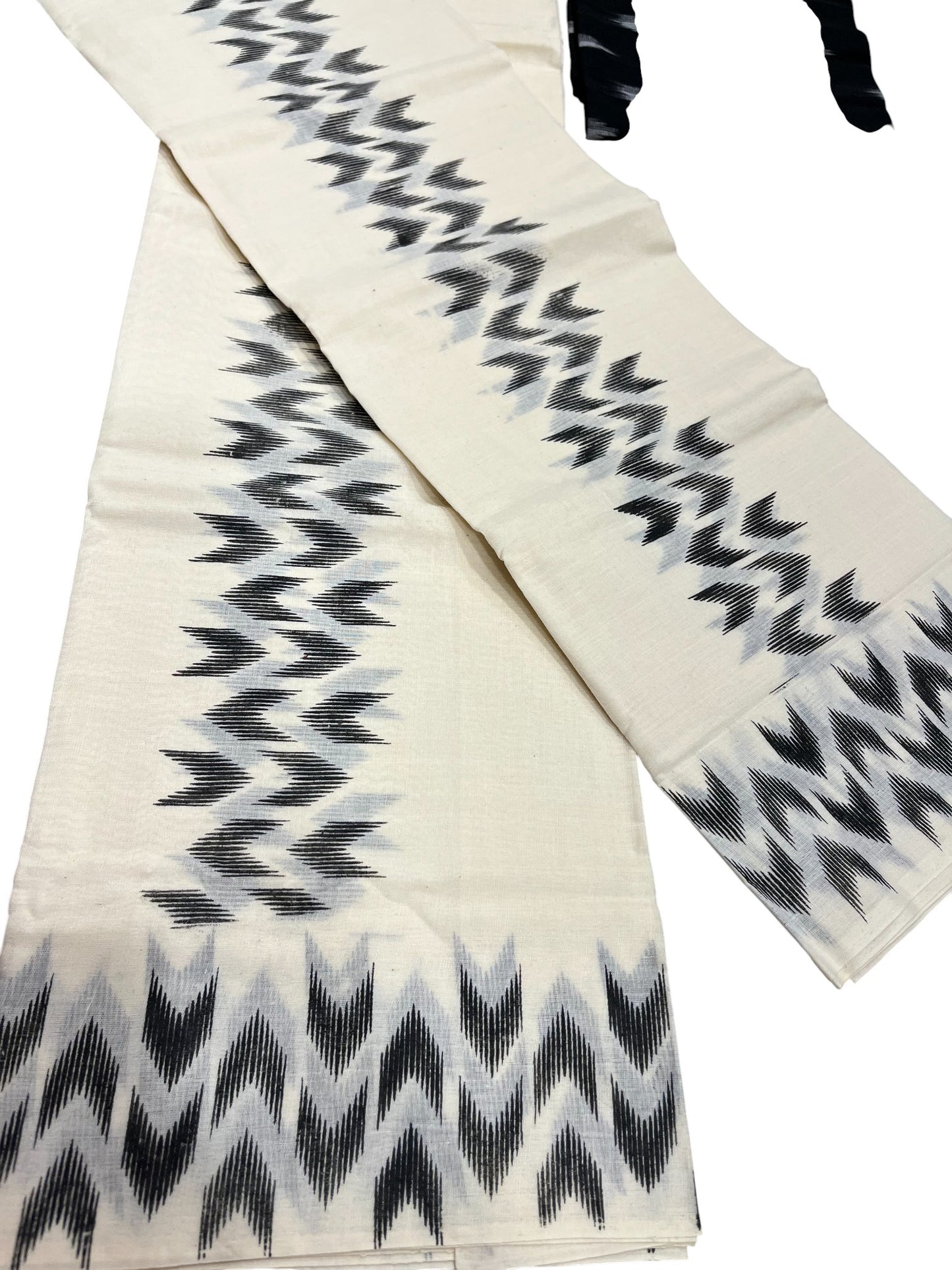 Southloom Ikat Design Black Printed Set Mundu with Blouse Piece 2.80Mtrs