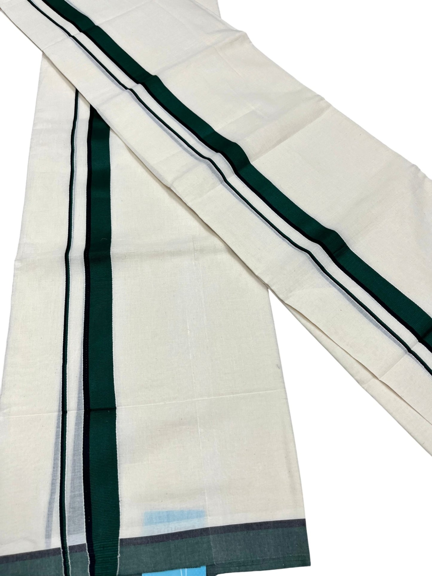 Southloom Pure Cotton Kerala Single Set Mundu (Mundum Neriyathum) Dark Green & Black Border in 2.80 Mtrs SL345