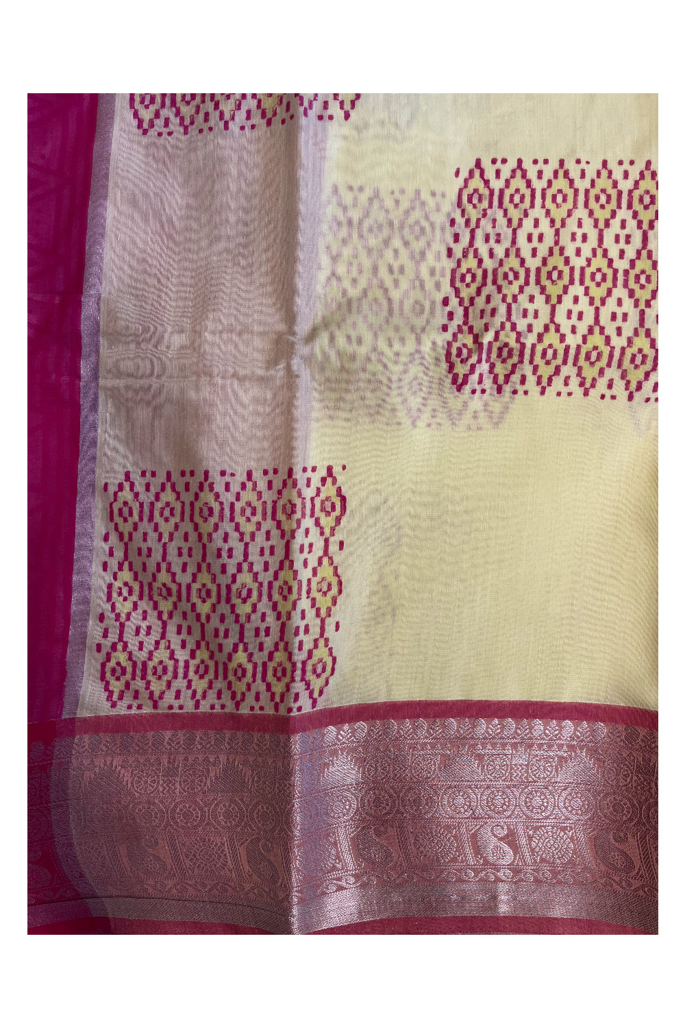 Southloom Cotton Kerala Kasavu Saree with Butta Works Across Body