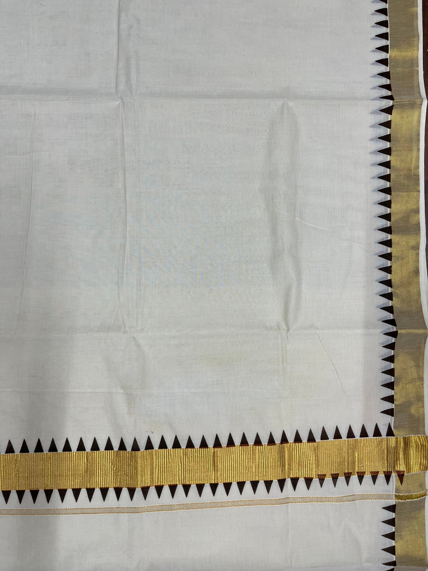 Southloom Cotton Kerala Kasavu Saree with Brown Tample Design Border
