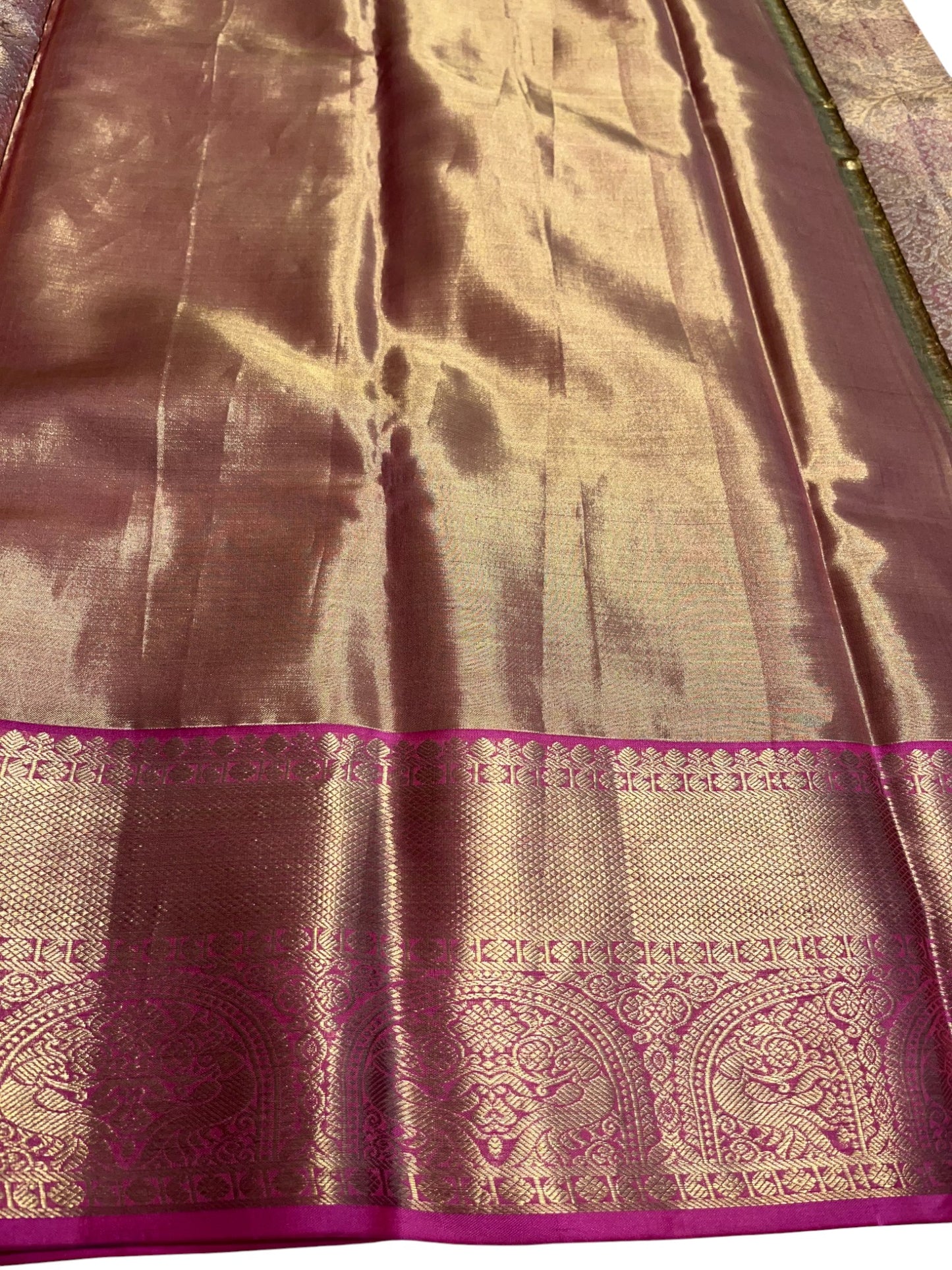 Southloom Premium Handloom Bridal Kanchipuram Silk Saree with Korvai Work (Beige & Pink)