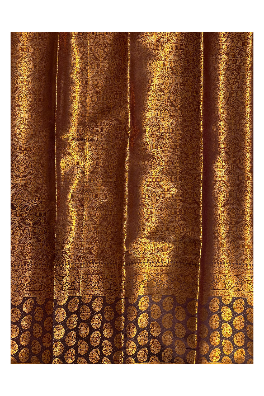 Southloom Banarasi Silk Brocade Bridal Saree WIth Woven Borders And Blouse Piece in Brown And Gold