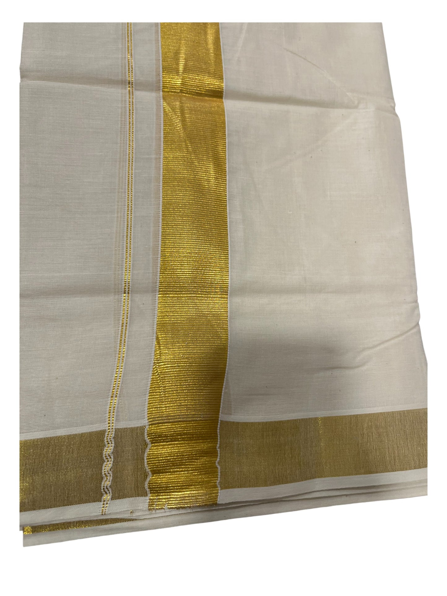 Southloom Pure Cotton Double Mundu With Gold Kasavu Border (South Indian Kerala Dhoti)