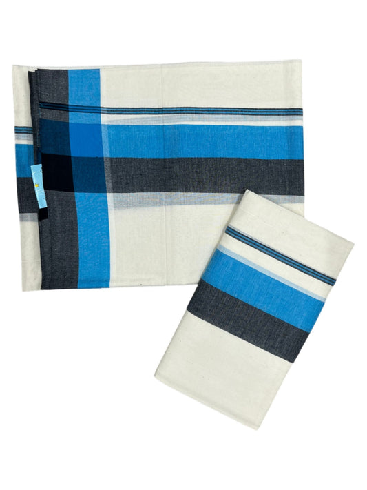 Southloom Pure Cotton Kerala Single Mulloth Set Mundu (Mundum Neriyathum) Blue & Black Border in 2.50 mtrs SL243