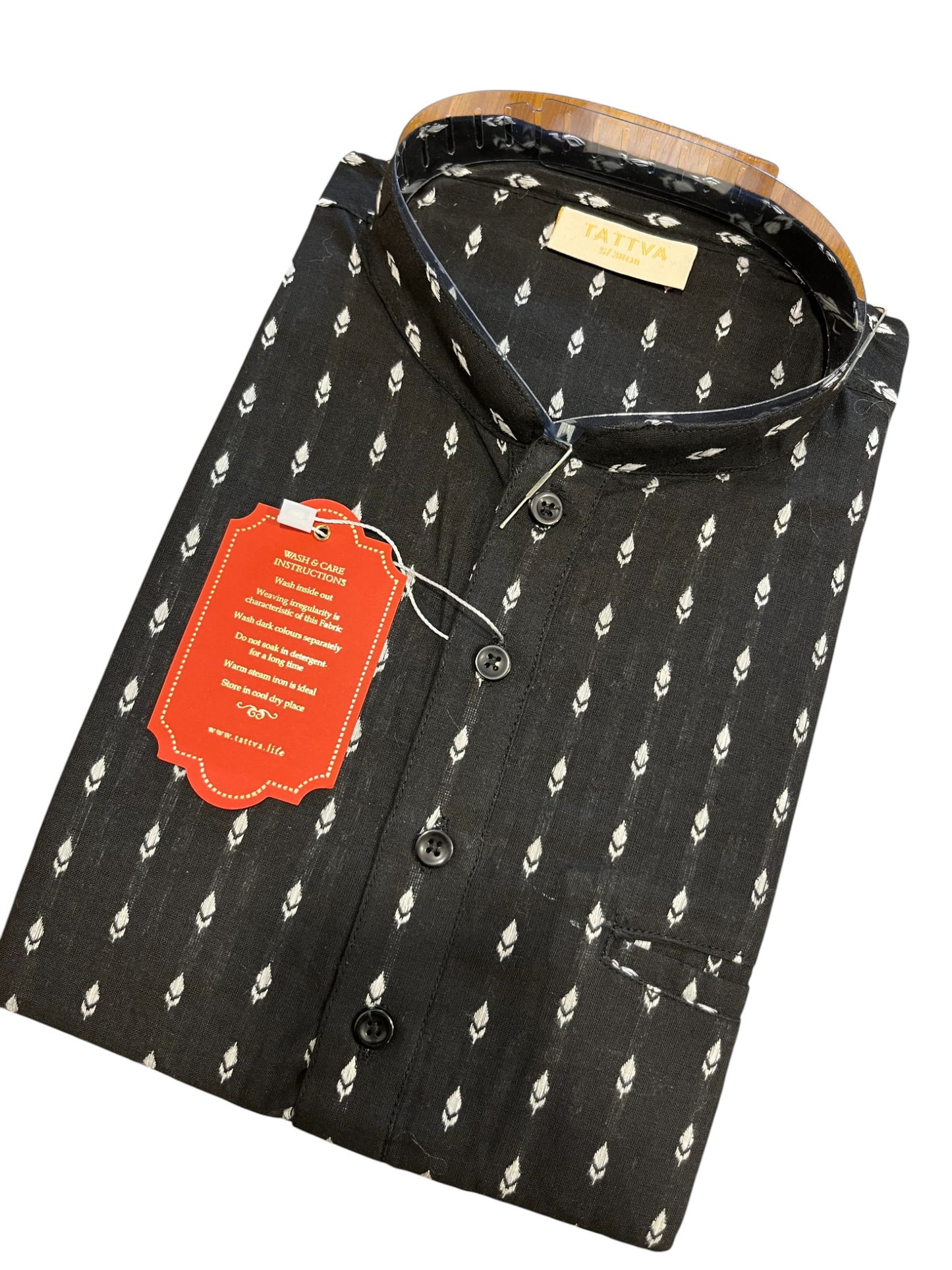 Southloom Black Woven Patterns Semi Silk Short Kurta for Men