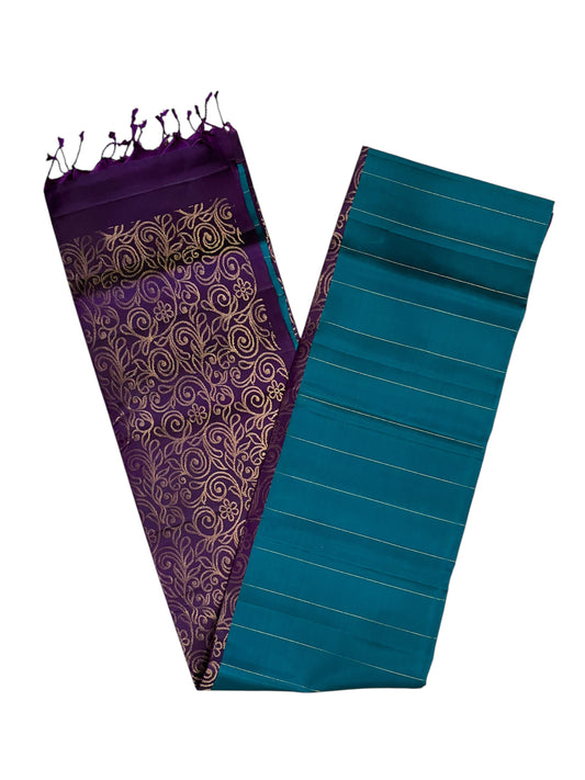 Southloom Pure Handloom Bridal Kanchipuram Silk Saree with Korvai Work (Violet & Blue)