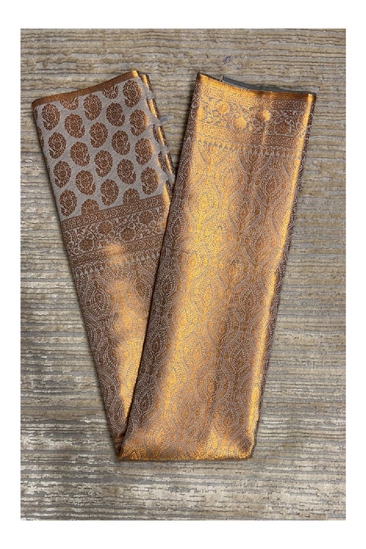 Southloom Brocade Silk Bridal Saree WIth Woven Borders And Blouse Piece in Gold And Grey