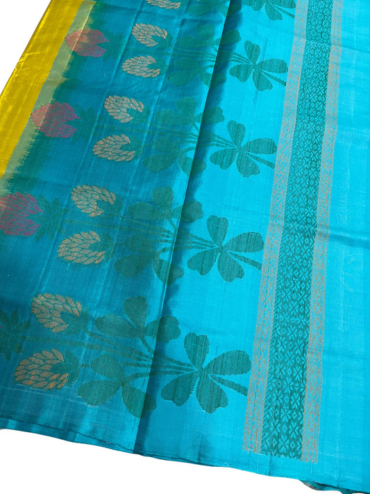 Southloom Pure Handloom Bridal Kanchipuram Silk Saree with Korvai Work (Green & Blue)