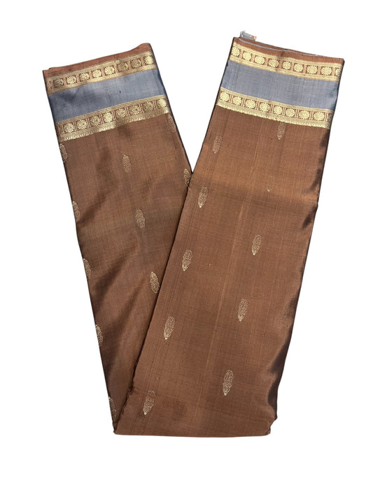 Southloom Pure Handloom Bridal Kanchipuram Silk Saree with Korvai Work(Brown & Gray)