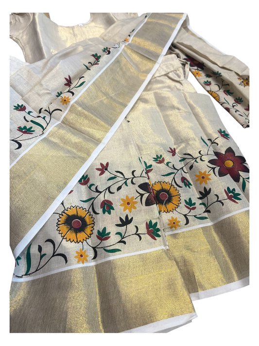 Southloom Kerala Ready to Wear And Tissue Kasavu Pavada Blouse with Priented Work for Kids (Age 1)