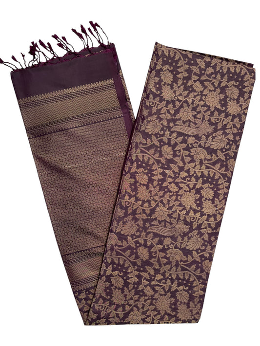 Southloom Pure Handloom Bridal Kanchipuram Silk Saree with Korvai Work(Purple)