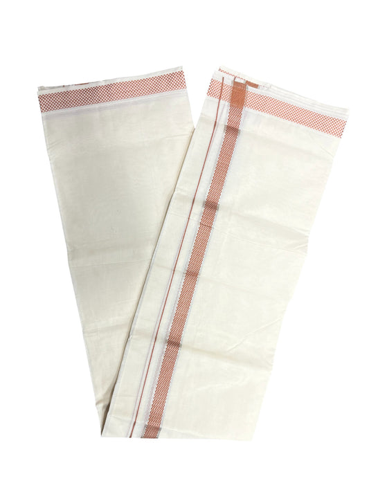 Southloom Kerala Pure Cotton Double Mundu with Silver Lines & Orange Border (South Indian Dhoti)