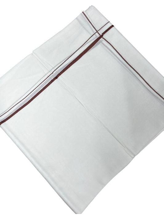 Southloom Pure White Cotton Double Mundu with Brown Puliyilakkara Border (South Indian Dhoti)