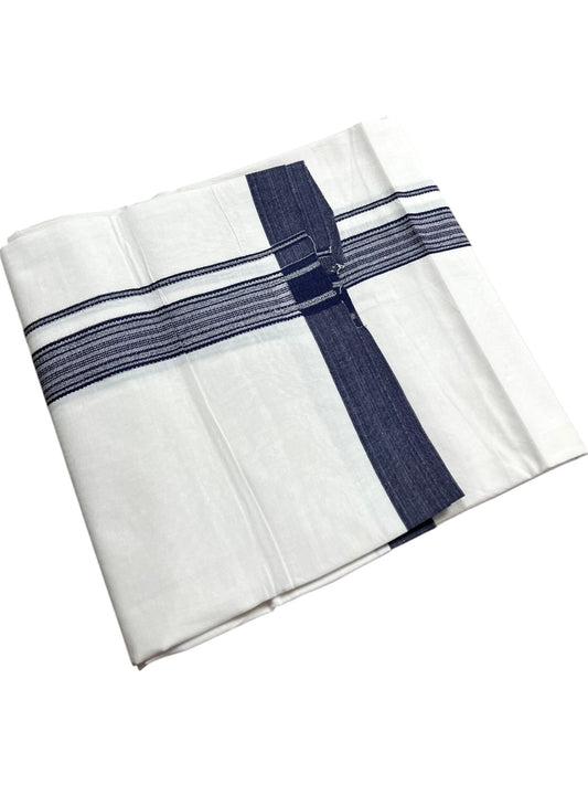 Southloom Pure White Cotton Mundu with Blue Lines Border (South Indian Kerala Dhoti)