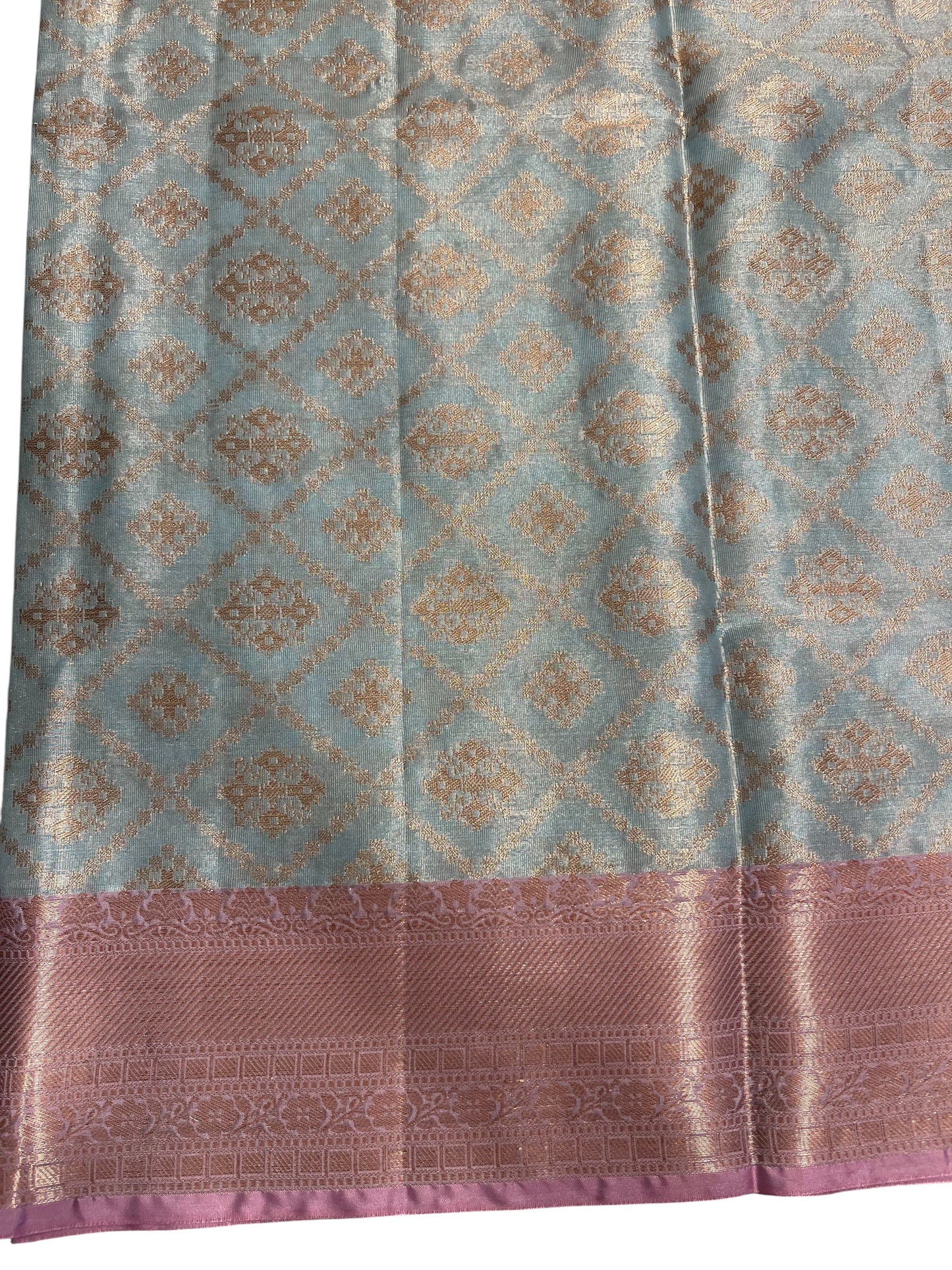 Southloom Tissue Silk Saree with Woven Work on Body and Borders (Pink & Blue)