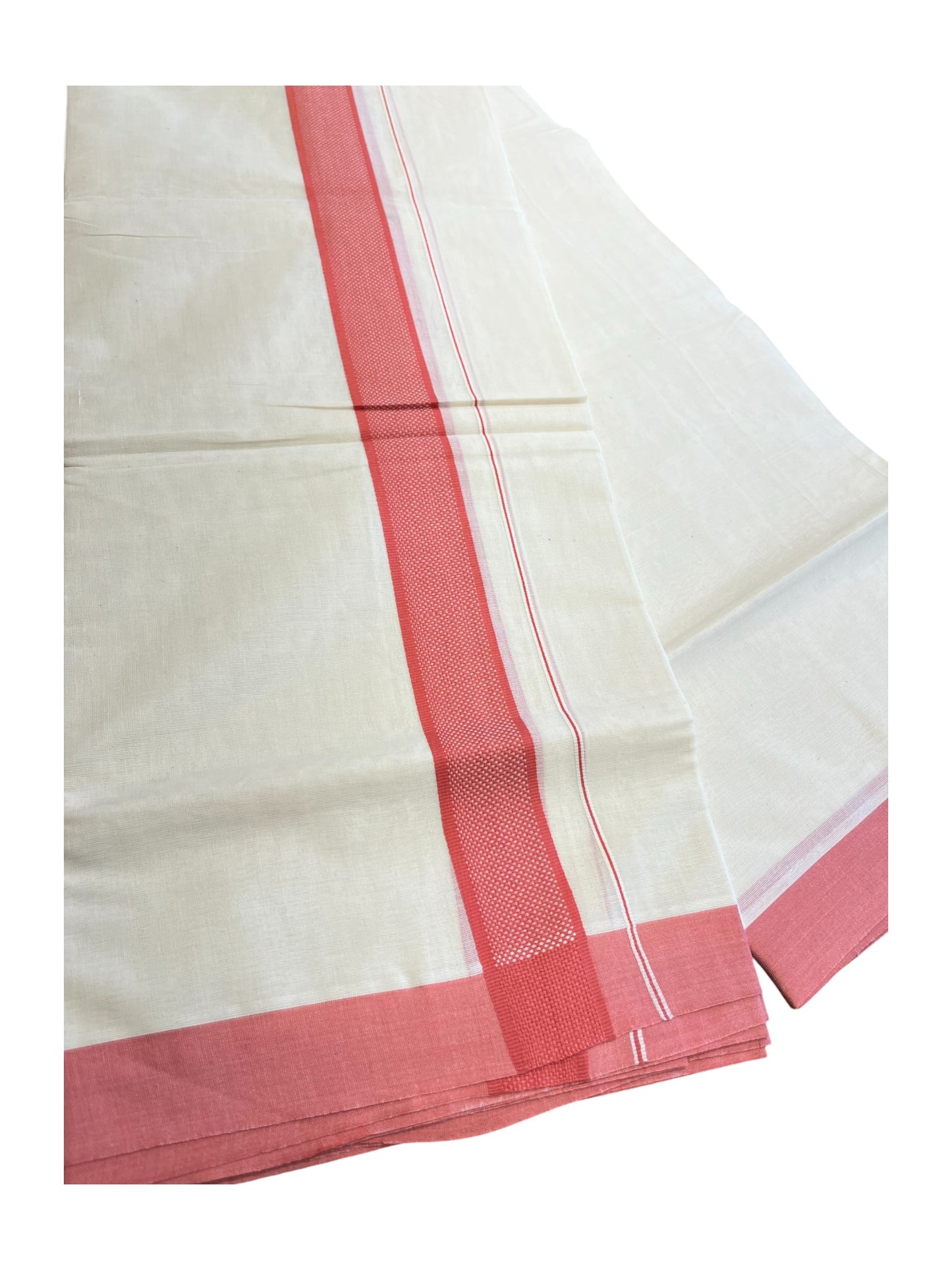 Southloom Kerala Pure Cotton Double Mundu with Red Border (South Indian Dhoti)