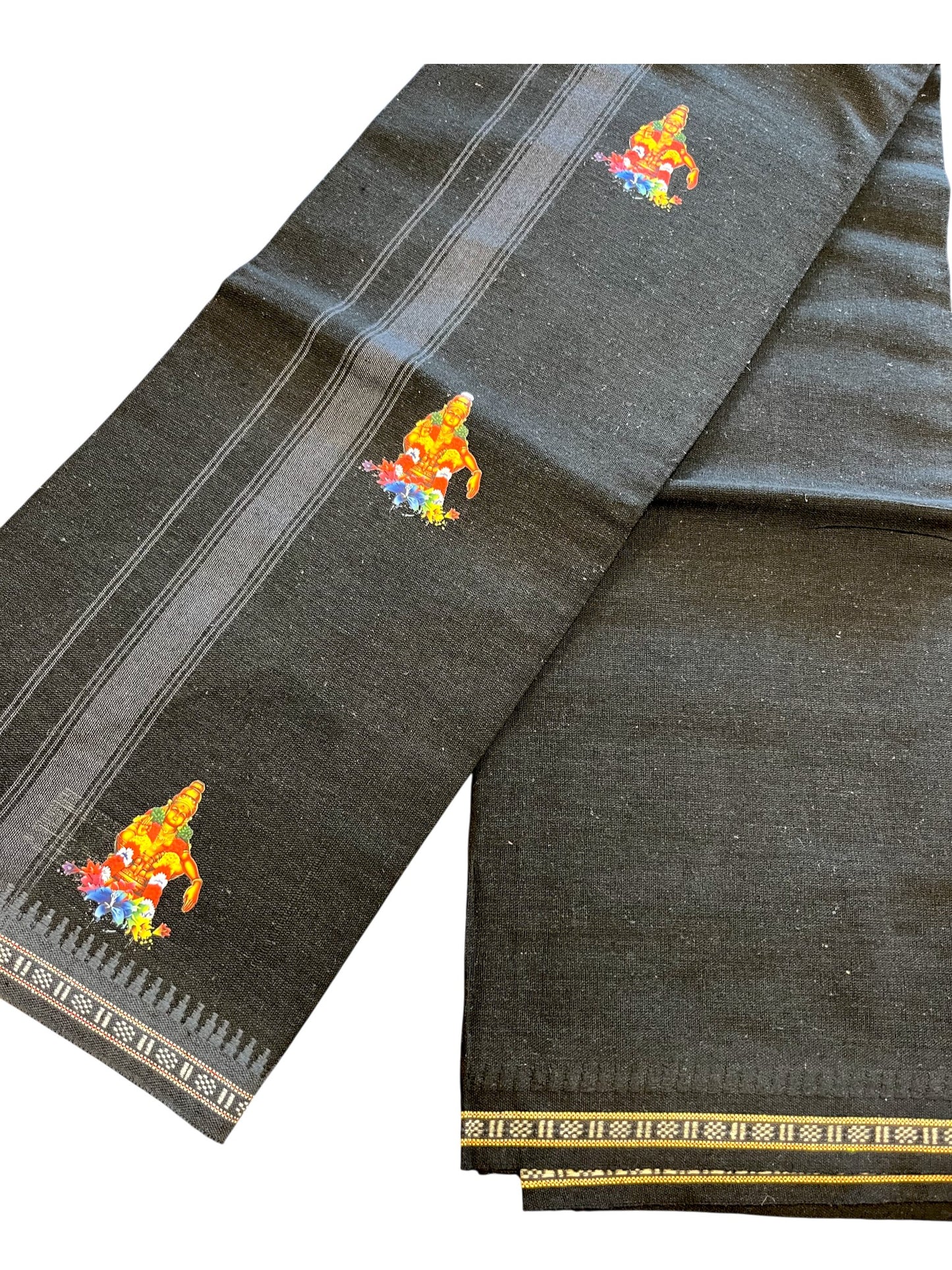Southloom Black Printed Ayyapan Single Mundu / Otta Mundu (South Indian Kerala Dhoti)