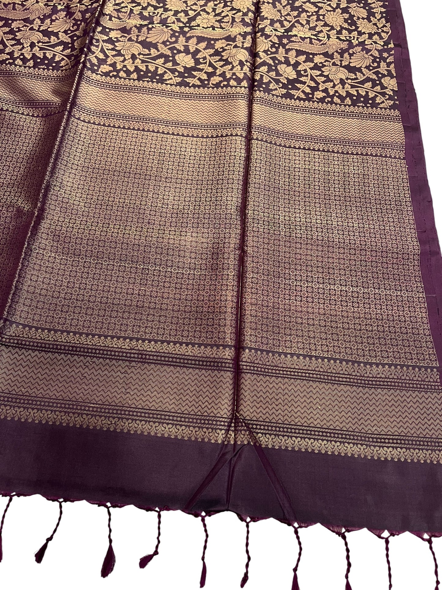 Southloom Pure Handloom Bridal Kanchipuram Silk Saree with Korvai Work(Purple)