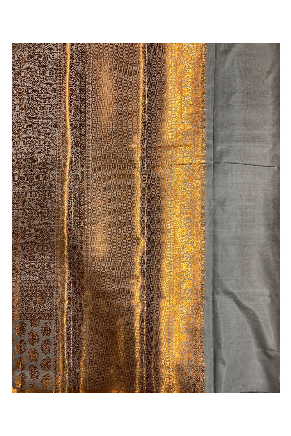Southloom Banarasi Silk Brocade Bridal Saree WIth Woven Borders And Blouse Piece in Gold And Grey