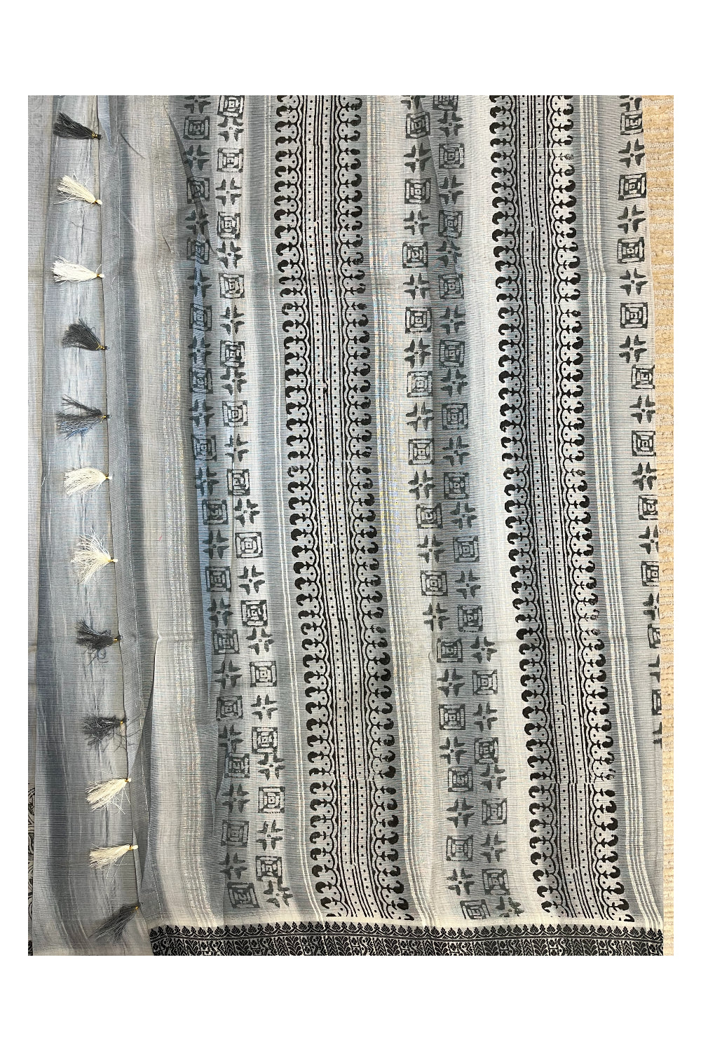 Southloom Cotton Kerala Kasavu Saree with Butta Works Across Body