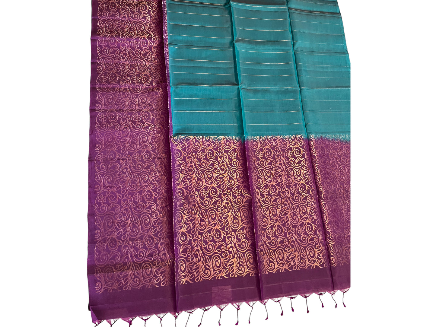 Southloom Pure Handloom Bridal Kanchipuram Silk Saree with Korvai Work (Violet & Blue)