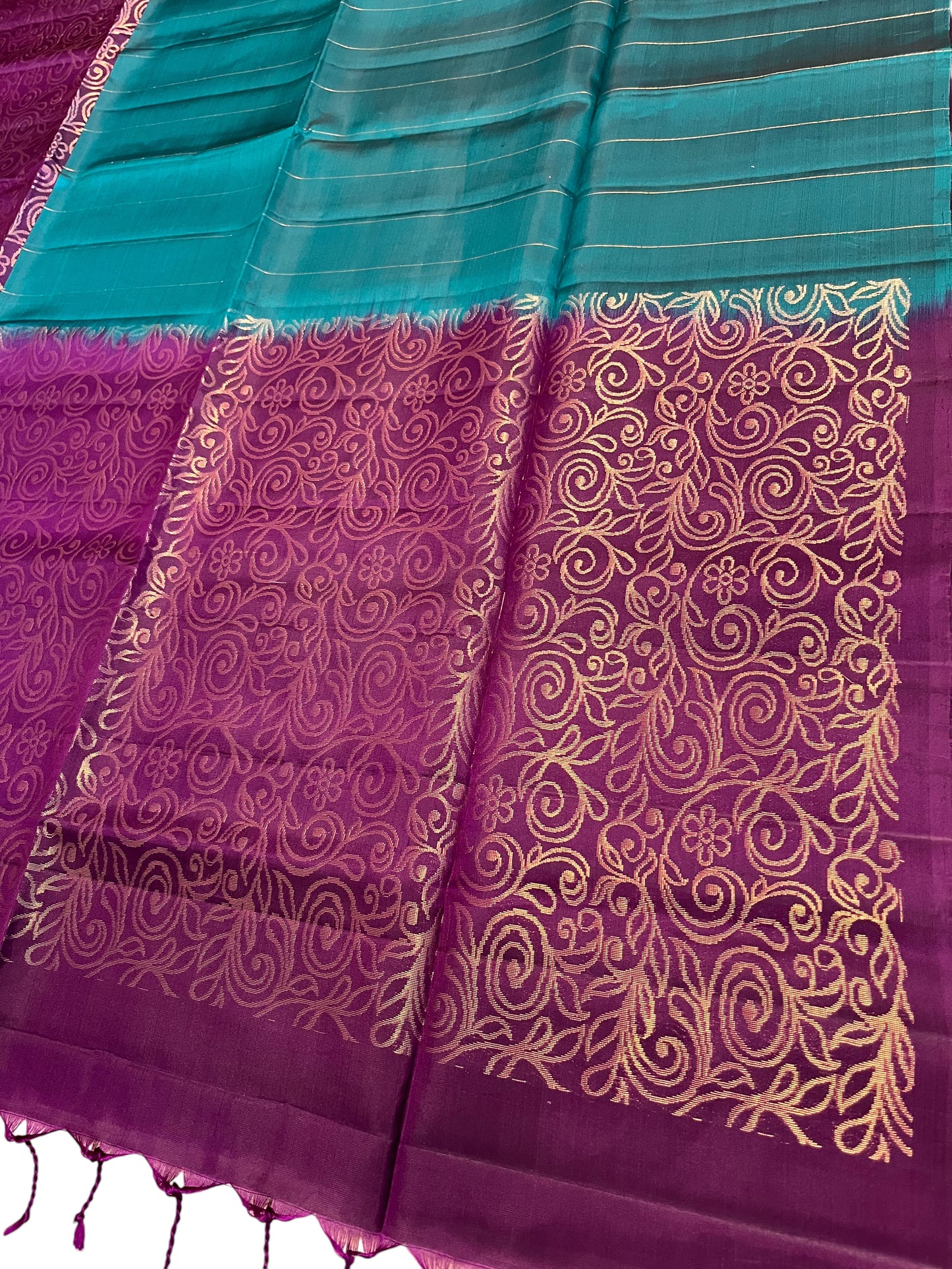 Southloom Pure Handloom Bridal Kanchipuram Silk Saree with Korvai Work (Violet & Blue)