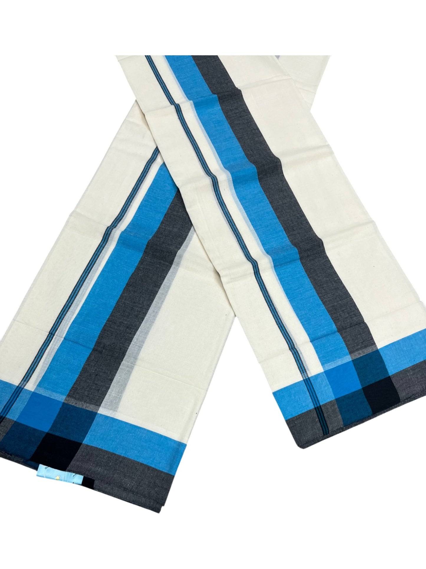 Southloom Pure Cotton Kerala Single Mulloth Set Mundu (Mundum Neriyathum) Blue & Black Border in 2.80 Mtrs SL243