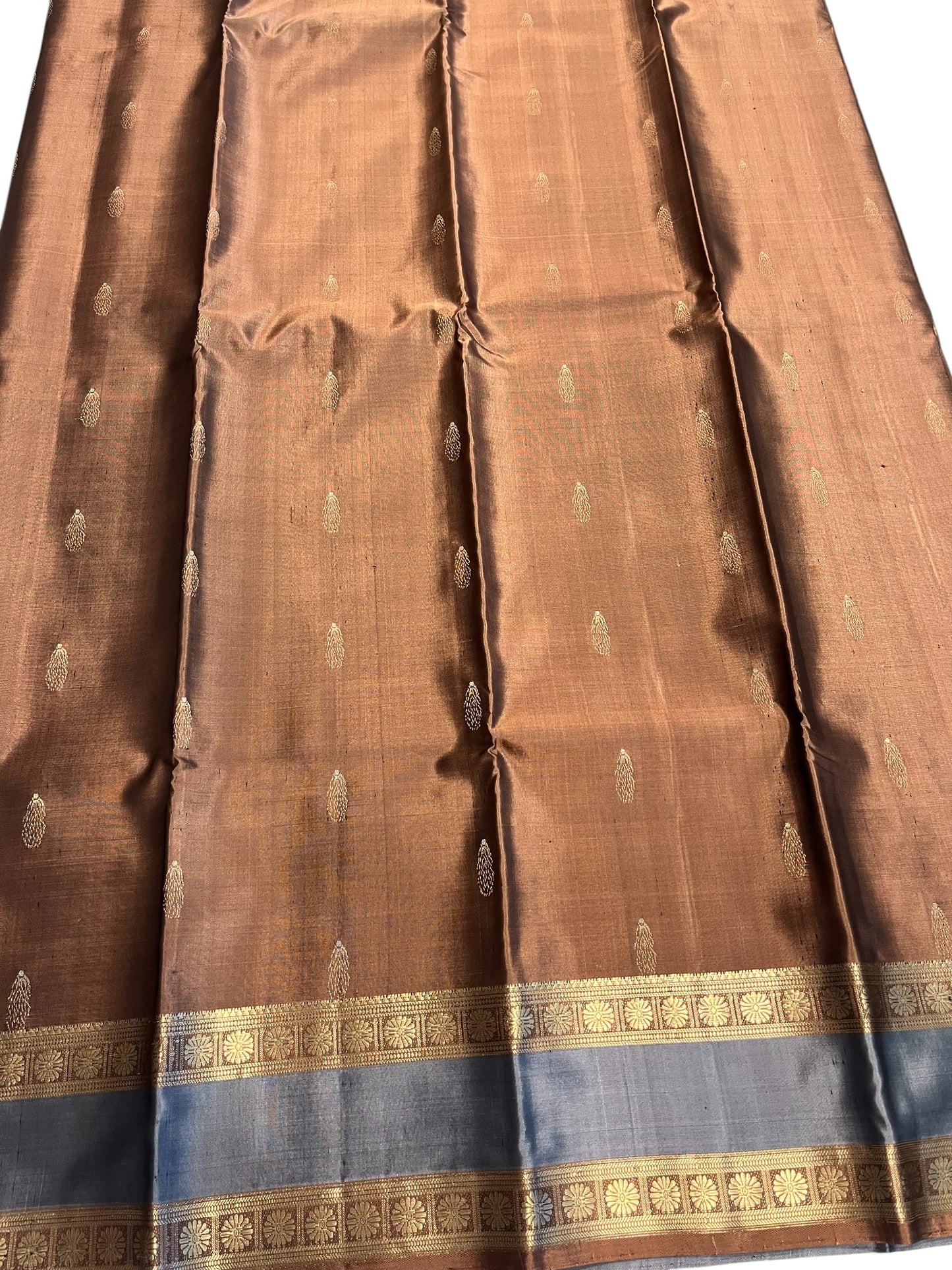 Southloom Pure Handloom Bridal Kanchipuram Silk Saree with Korvai Work(Brown & Gray)